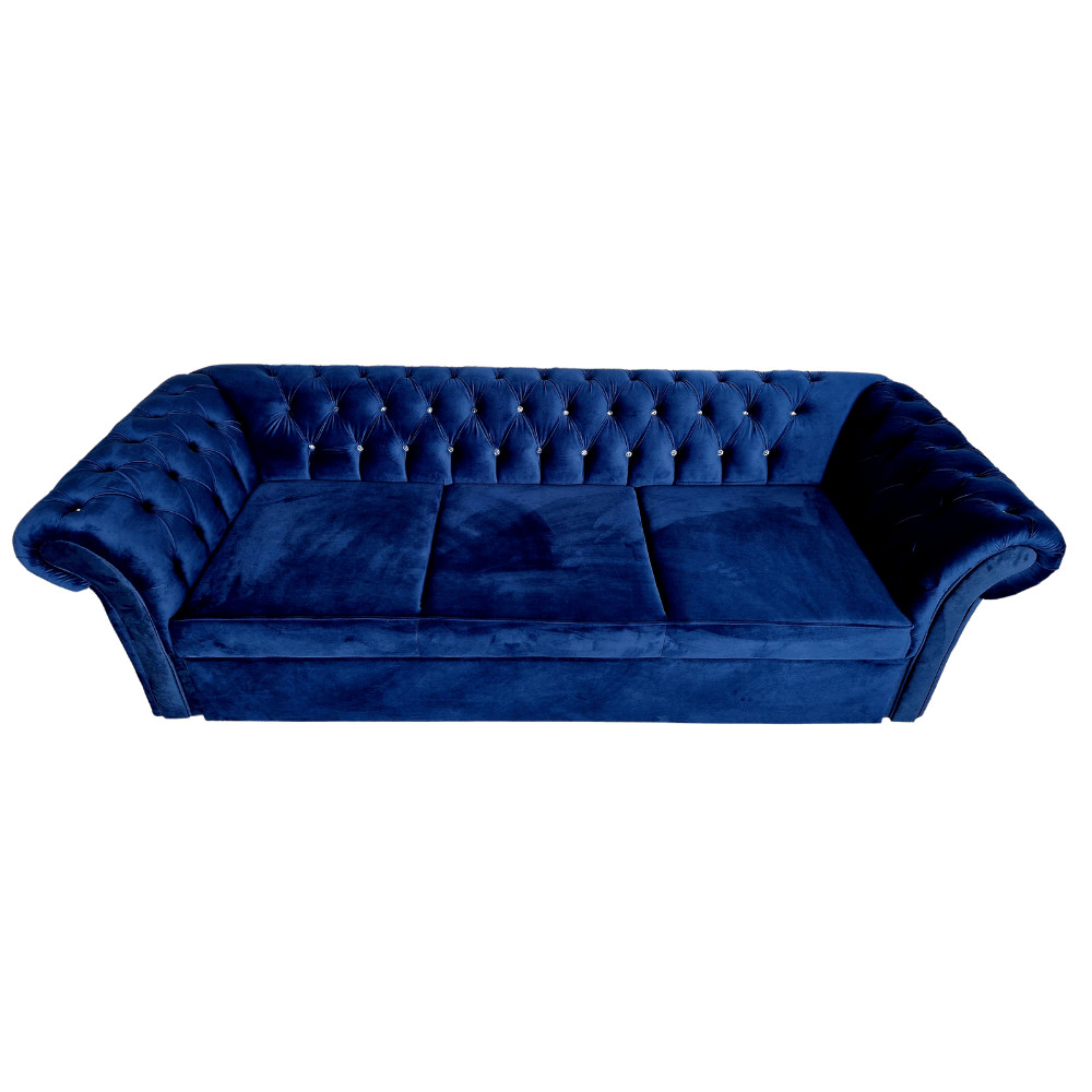 Canapea Extensibila Chesterfield, 250x100x75cm, 3 locuri, Velutto 25 Navy, Glasspandoor - 1 | YEO