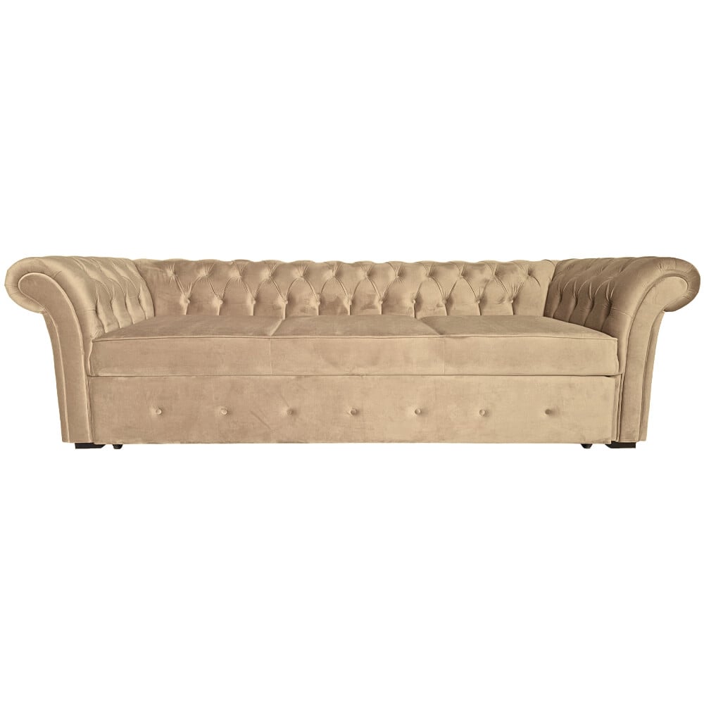 Canapea Extensibila Chesterfield, 250x100x75cm, 3 locuri, Velutto 29 Taupe, Glasspandoor - 2 | YEO