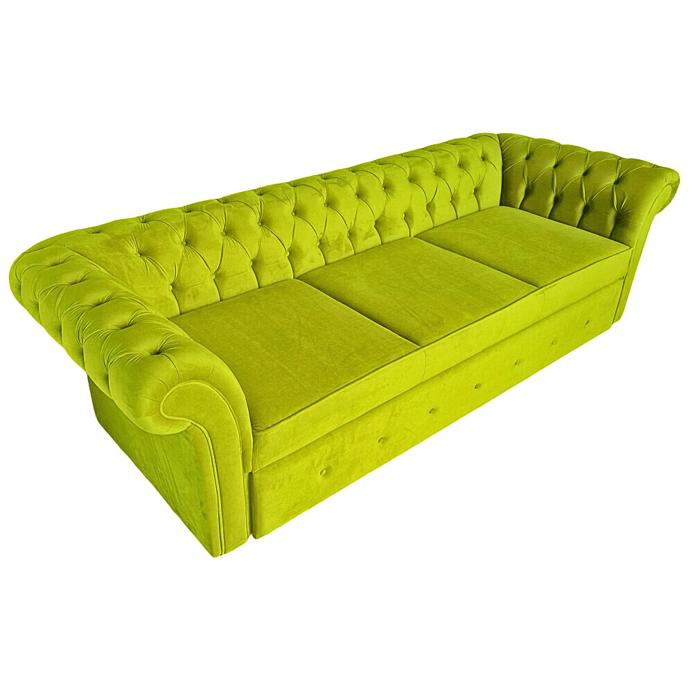 Canapea Extensibila Chesterfield, 250x100x75cm, 3 locuri, Velutto 34 Amber Green, Glasspandoor