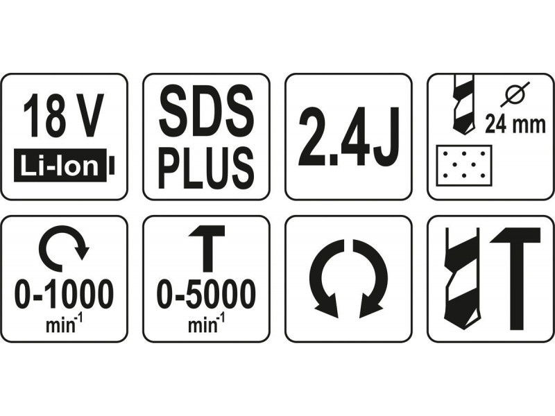 Ciocan combinat fără fir YATO SDS-Plus 2.4 J 18 V Li-Ion (fără acumulator și încărcător)