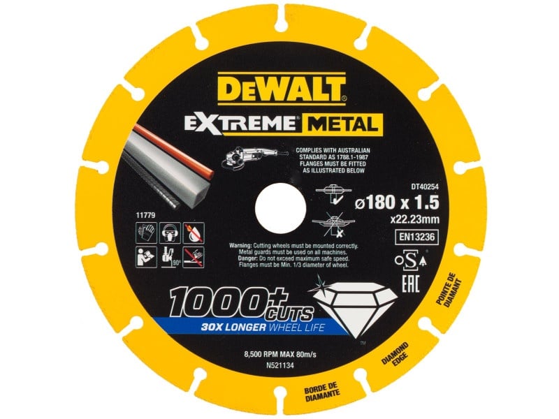 DEWALT EXTREME METAL Disc diamantat de tăiere pentru metal 180 x 1,5 x 22,2 mm (metal/alu/inox)