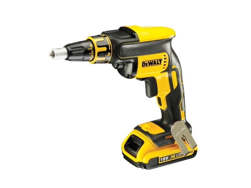 DEWALT șurubelniță fără fir pentru gips-carton + magazie 18 V fără perie de carbon (2 x 5,0 Ah+încărcător+TSTAK) DCF62