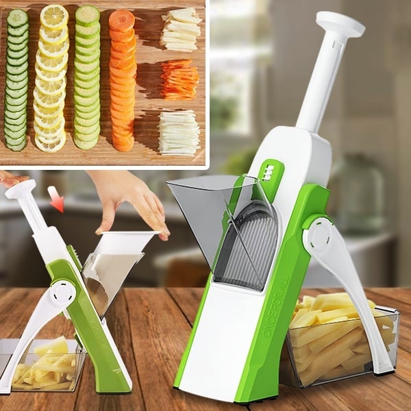 Feliator Multifuncțional – 30 Tipuri de Tăieturi, Reglaj 0.5–8 mm, Pliabil, cu Lame Ascunse și Recipent Colector