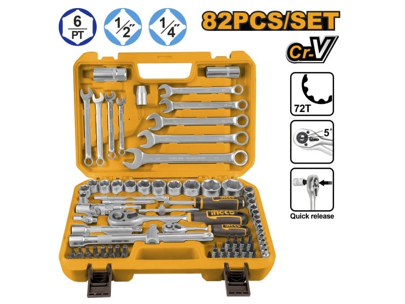 INGCO Set mufe 82 piese 1/4" 4-10 mm, 1/2" 10-32 mm CrV