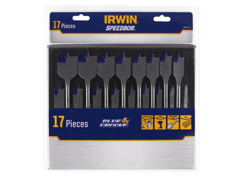 IRWIN Set de burghie plate pentru lemn 17 bucăți Bit Blue Groove 4x - 2 | YEO