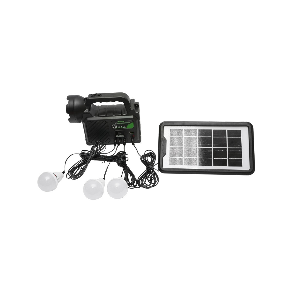 Kit iluminat portabil, LED, cu 3 becuri/proiector, panou solar si baterie, 3.7V, 5500Ah, pentru pescuit, camping, GD-P30, Cod: DISLK15, Gdplus