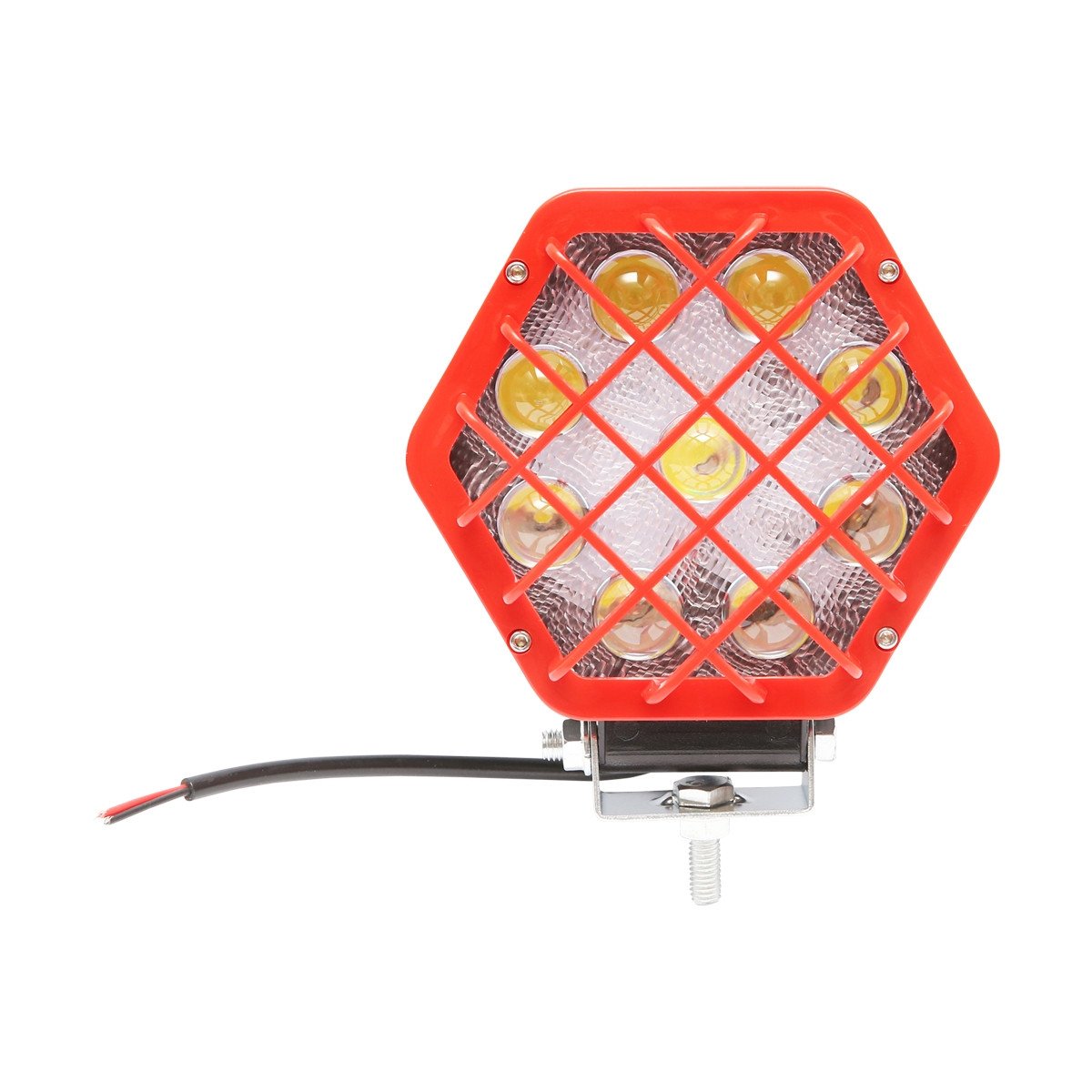 Lampa proiector hexagonal cu grilaj plastic rosu, 9 LED-uri, unghi de radiere 30, DC 10-80V 27W, Cod: BK69060S, Brand: BRECKNER GERMANY