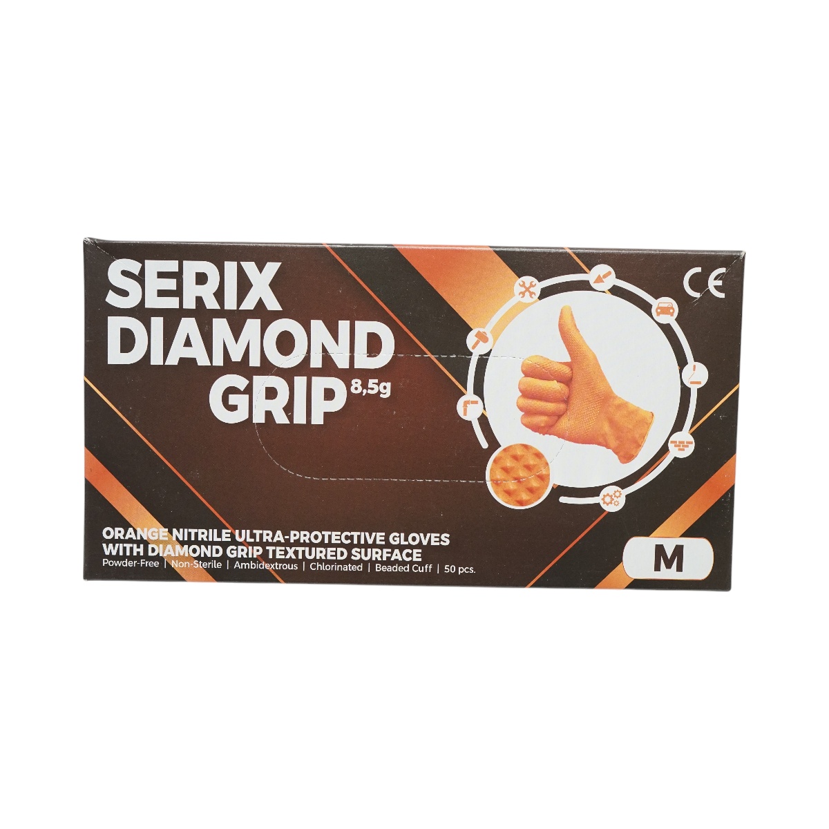 Manusi din nitril portocalii nepudrate cu textura diamond grip, marimea M, 50 buc/cutie, Cod: DISTT82 - 3 | YEO