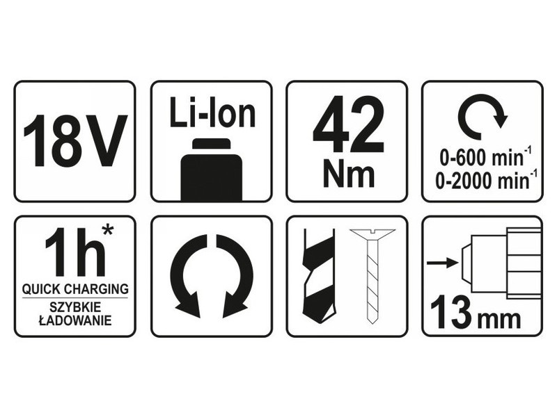 Mașină de găurit fără fir YATO 42 Nm fără perie de carbon 18 V Li-Ion (fără acumulator și încărcător)