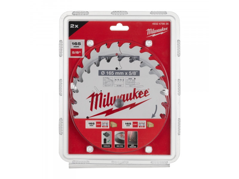 MILWAUKEE Lamă de ferăstrău pentru lemn 165 x 15,87 x 1,6 mm / 24T (2 buc) - 1 | YEO