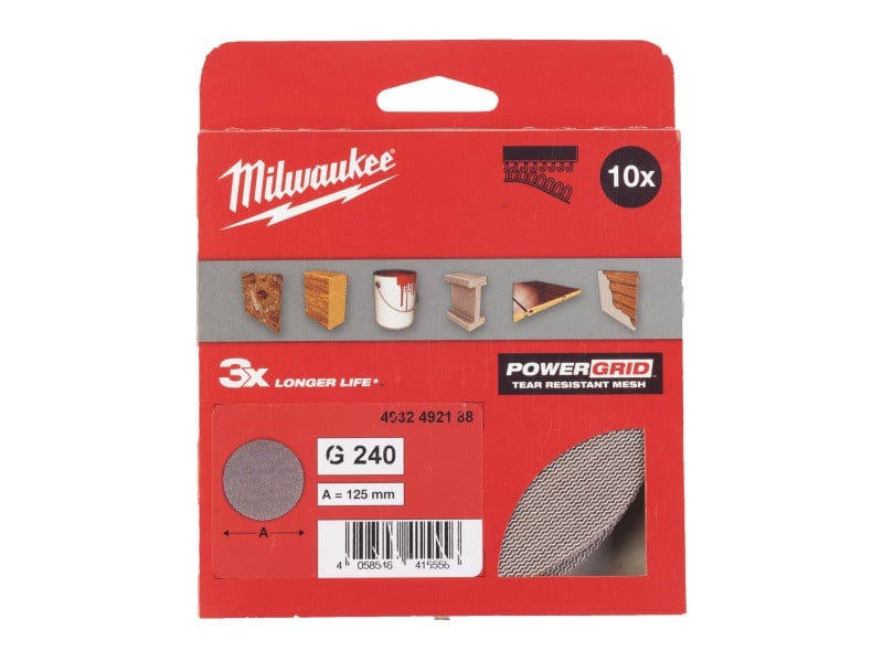 MILWAUKEE Plasă de șlefuit cu velcro PG 125 mm / P240 (10 buc)