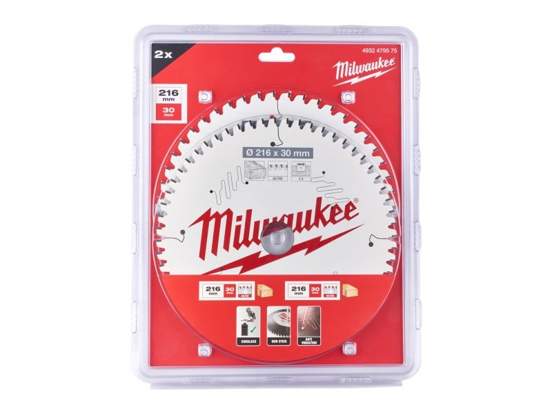 MILWAUKEE Set lamă de ferăstrău pentru lemn 216 x 30 x 2,4 mm / 48T + 60T