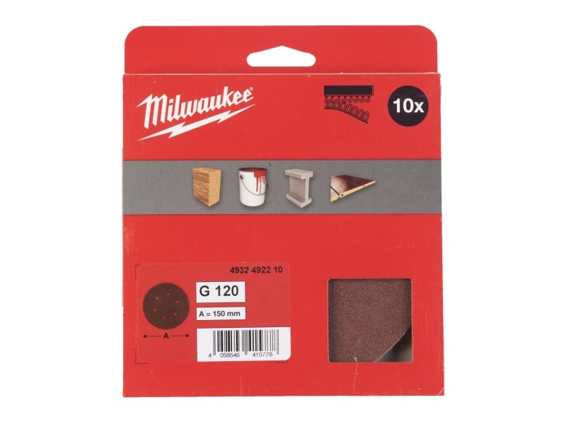 MILWAUKEE Velcro tampon de șlefuit STD 150 mm / P120 6 găuri (10 buc) - 1 | YEO