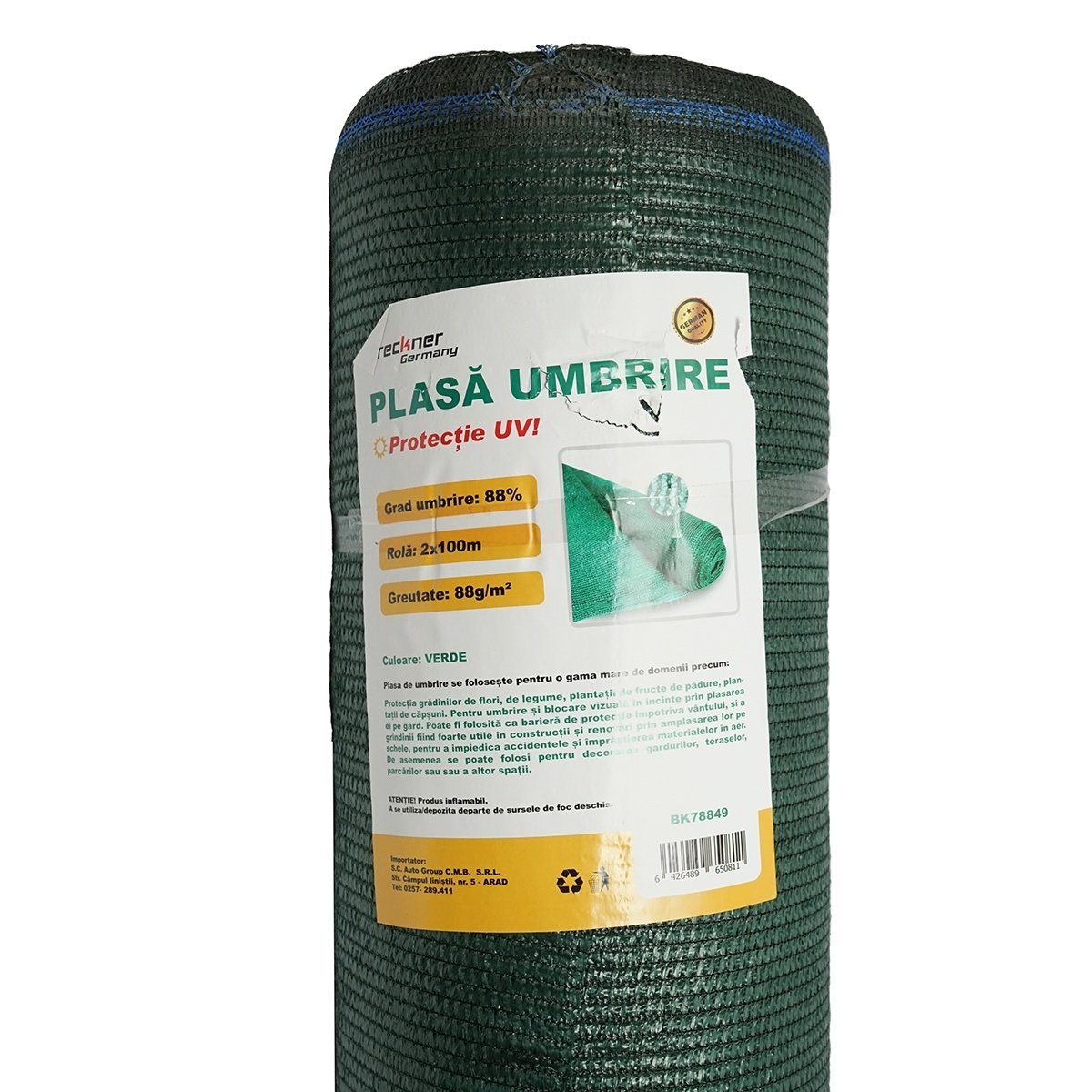 Plasa umbrire 88% latime 2M si lungime 100M verde din polietilena cu protectie UV, Cod: BK78849, Brand: BRECKNER GERMANY