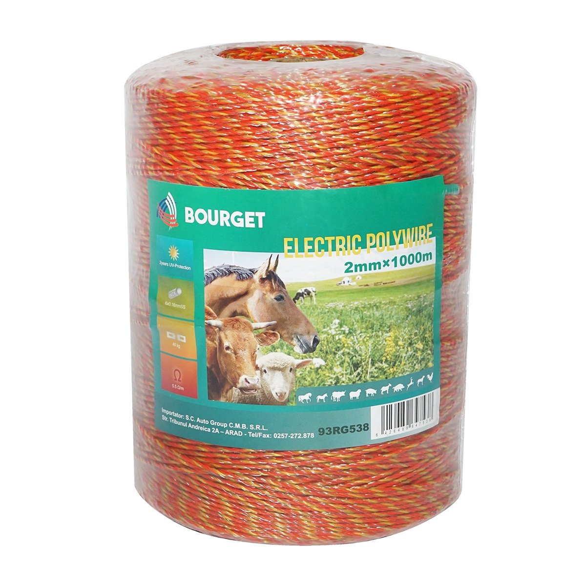 Rola fir galben-rosu fi 2mm 6x0.16mm SS, 1000m gard electric, rezistenta 5.5 Ohm, Cod: 93RG538, Brand: BOURGET