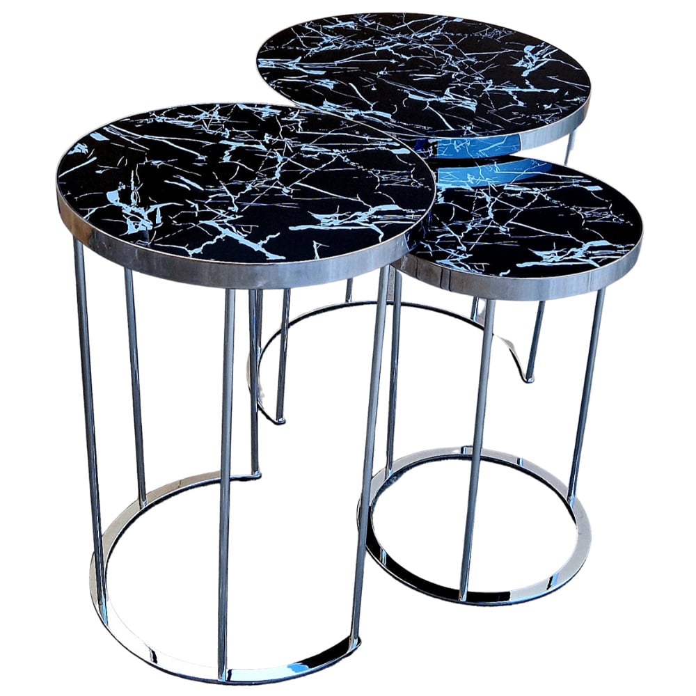 Set 3 masute Marbel, Black Shine Marble, Glasspandoor - 3 | YEO