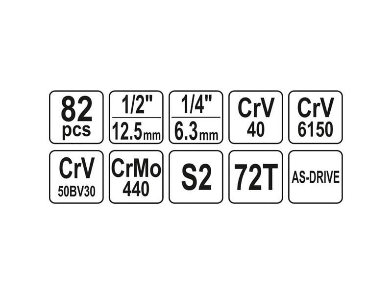 Set de prize YATO 82 piese 1/4", 1/2" CrV - 1 | YEO