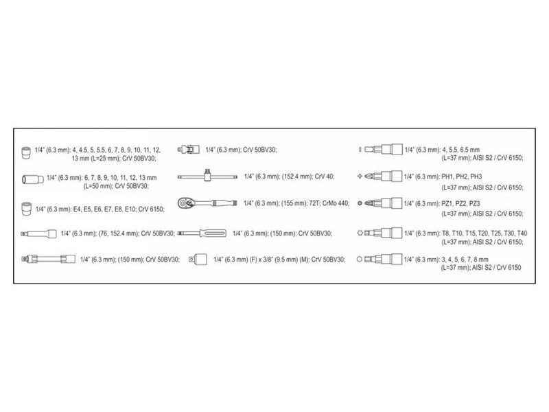 Set prize YATO 56 piese 1/4" 4-13 mm CrV