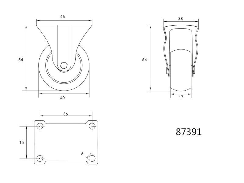 VOREL Roată industrială Furcă fixă 40 mm 20 kg - 1 | YEO
