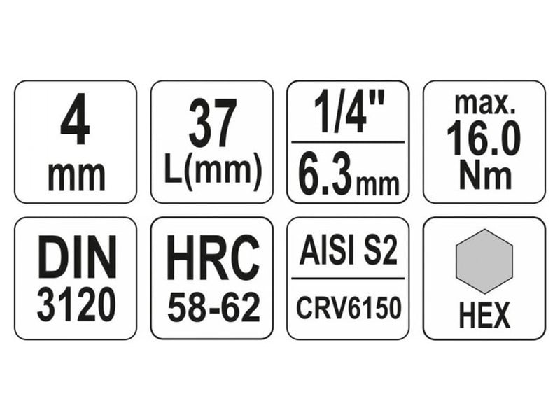 YATO Bit cheie tubulară Allen 1/4" 4 mm CrV - 3 | YEO