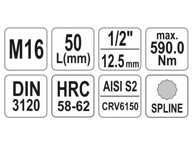 YATO Bit cheie tubulară Spline 1/2" M16 CrV - 3 | YEO