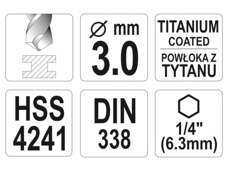 YATO Burghiu 3,0 x 81/33 mm HSS-TiN cu suport de burghiu - 2 | YEO