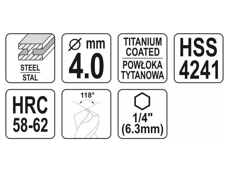 YATO Burghiu de frezat metalic 4,0 x 78 mm suport bit HSS-TiN