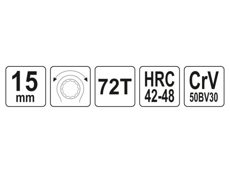 YATO Cheie stea cu clichet 15 mm / 195 mm CrV - 3 | YEO