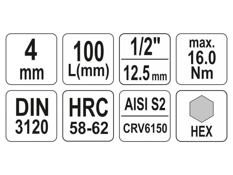 YATO Cheie tubulară cu bit lung Imbus 1/2" 4 mm CrV - 3 | YEO