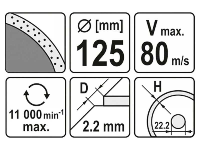 YATO Disc de tăiere diamantat 125 x 2,2 x 5,3 x 22,2 mm continuu - 2 | YEO