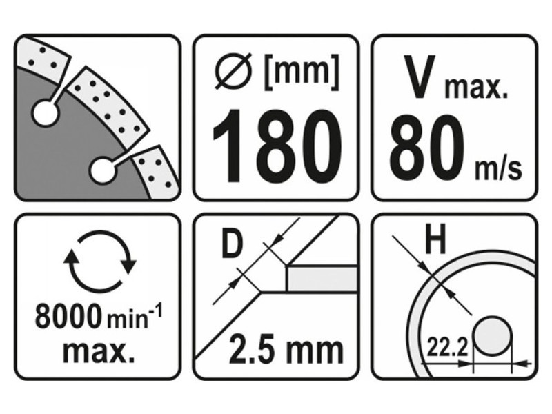 YATO Disc de tăiere diamantat 180 x 2,5 x 8,0 x 22,2 mm segmentat - 1 | YEO