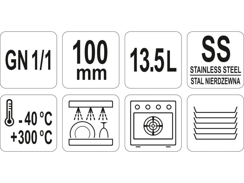 YATO GASTRO Inserție inox 100 mm GN 1/1 - 2 | YEO