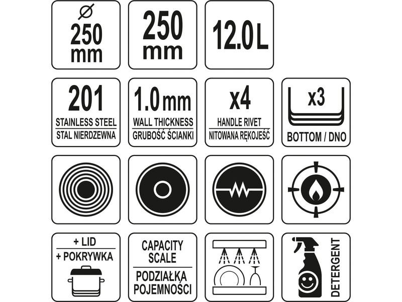 YATO GASTRO Oale cu capac 12 litri 250 x 250 mm inox - 2 | YEO