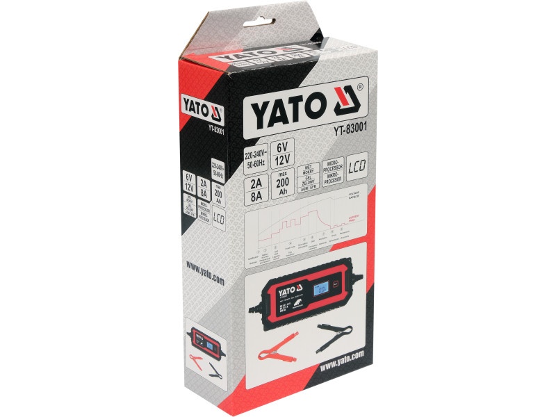 YATO Încărcător de baterii 6/12 V 2/8 A max 200 Ah Afișaj LCD - 2 | YEO