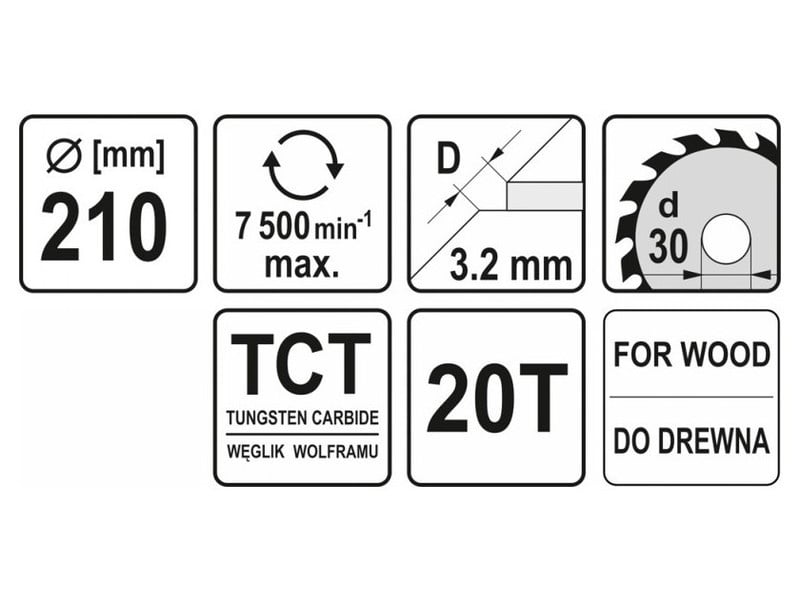 YATO Lamă de ferăstrău pentru lemn 210 x 30 x 2,2 mm / 20T