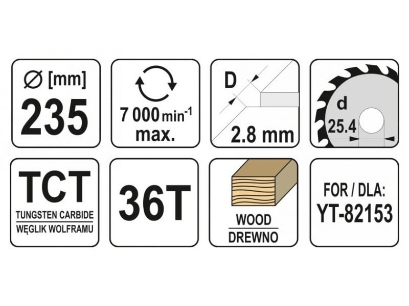 YATO Lamă de ferăstrău pentru lemn 235 x 25,4 x 1,8 mm / 36T