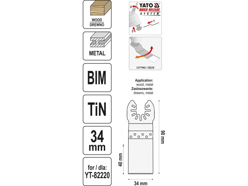 YATO Lamă de ferăstrău pentru mașină multifuncțională 34 mm bimetal-titan-nitrură - 3 | YEO