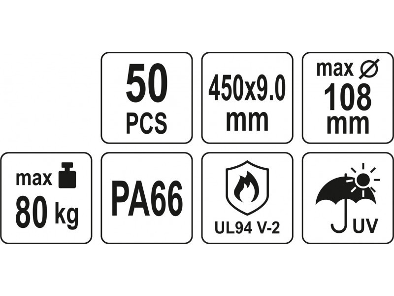 YATO Legături de cablu alb 450 x 9,0 mm (50 buc)