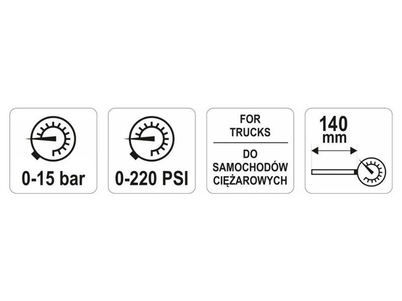 YATO Manometru de presiune pe roți pentru camioane 0-15 bar