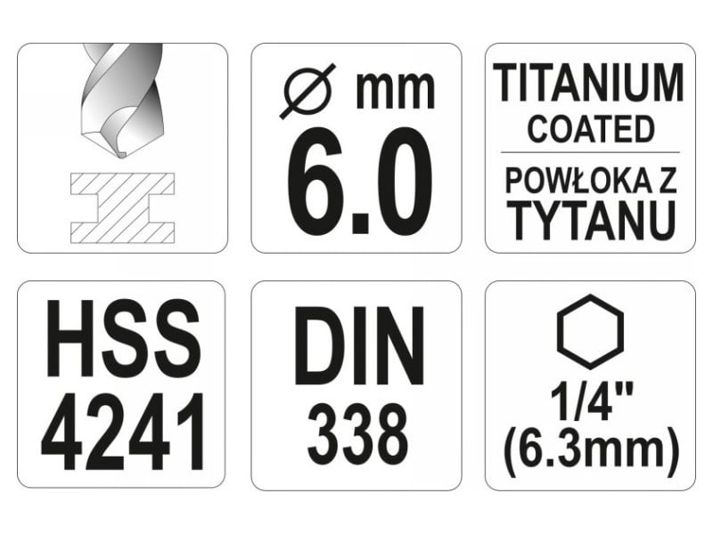 YATO Mașină de găurit 6,0 x 113/57 mm Suport de bit HSS-TiN