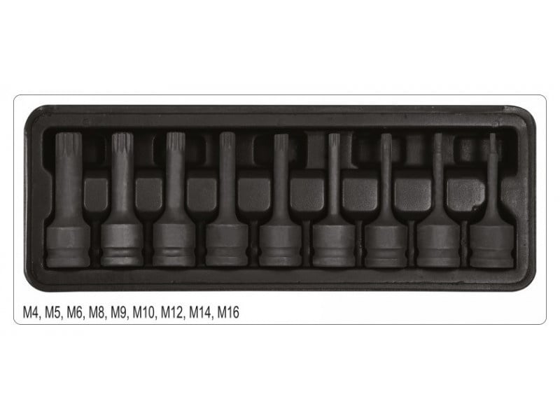 YATO Mașină set de mufe cu bit lung 9 piese Spline 1/2" M4-M16 CrMo