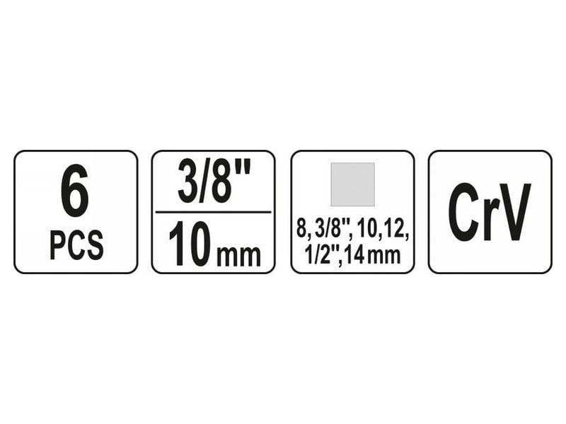 YATO Set de chei de scurgere a uleiului 6 piese 3/8", 1/2", 8 mm, 10 mm, 12 mm, 14 mm 3/8" CrV - 3 | YEO