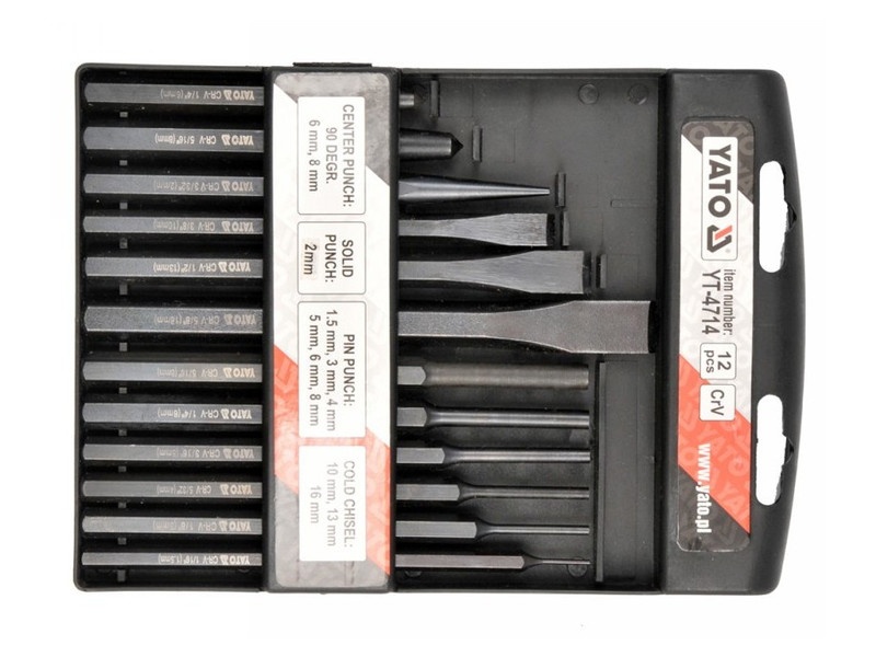 YATO Set tăietor plat, perforator și știft 12 piese