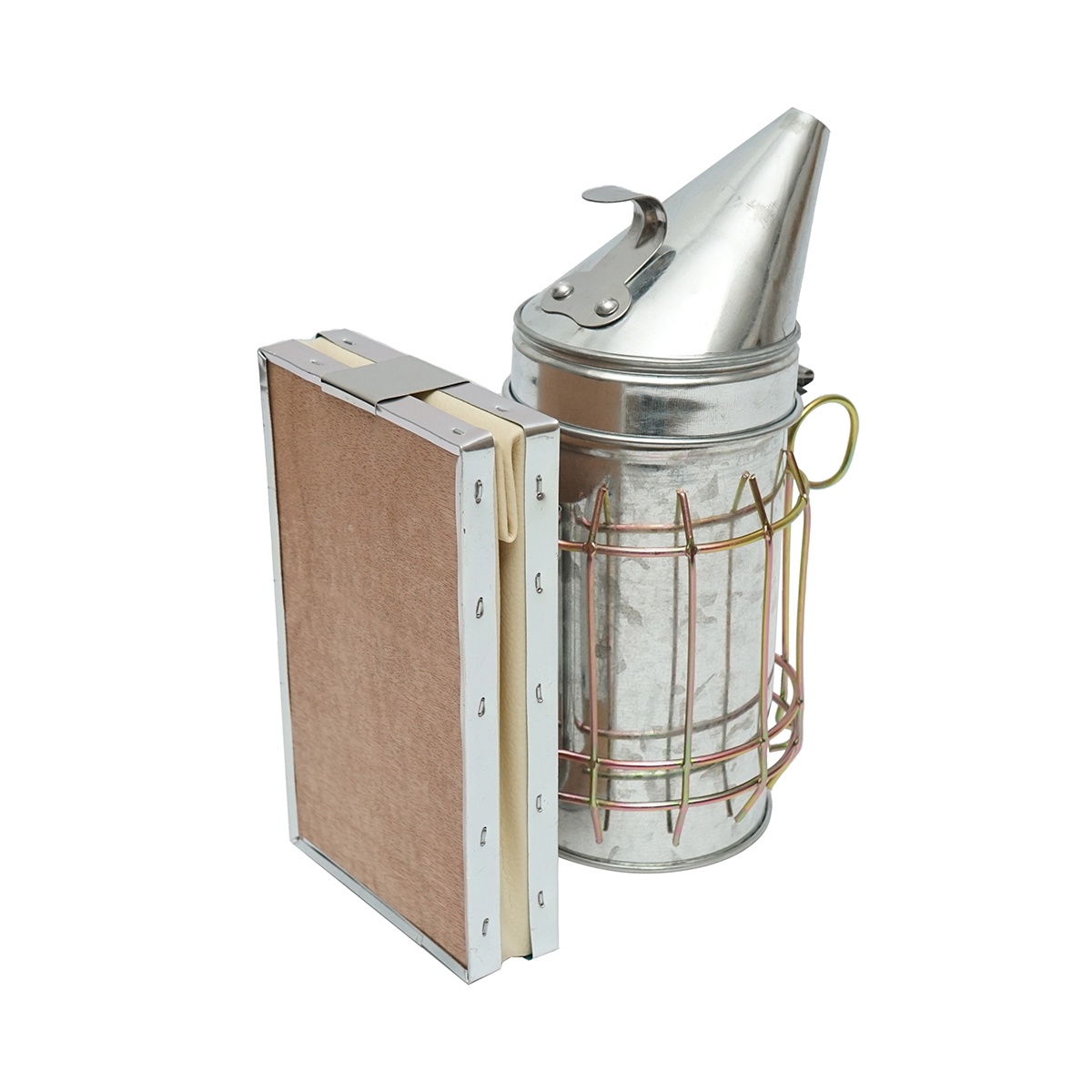 Afumator albine din otel galvanizat cu cilindru scut termic si burduf din piele 190mm, Cod: DISKR09 - 1 | YEO