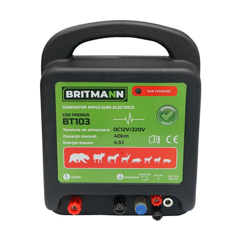 Aparat generator de impulsuri DC 12/220V, 4.5 Joule 40km pentru gard electric, Cod: BT103, Brand: BRITMANN - 1 | YEO