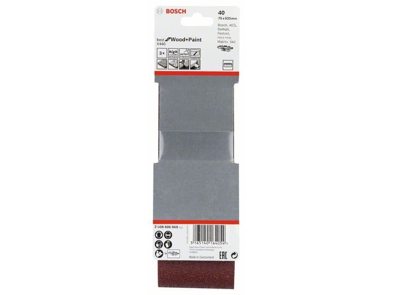 BOSCH Bandă de șlefuit 75 x 533 mm / P40 (3 buc)