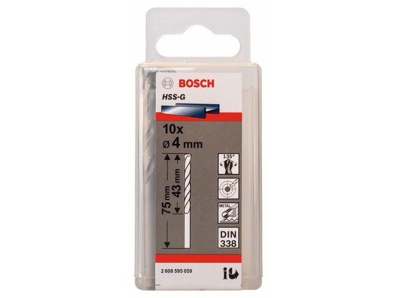 BOSCH Burghie 4,0 x 75/43 mm 135° HSS-G DIN 338 (10 buc) - 1 | YEO