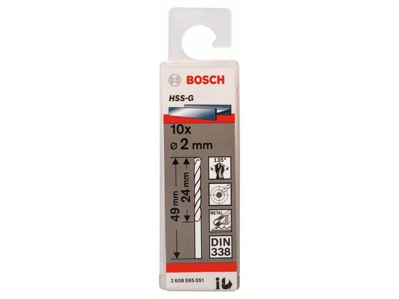 BOSCH Burghiu spiralat 2.0 x 49/24 mm 135° HSS-G DIN 338 (10 buc) - 1 | YEO