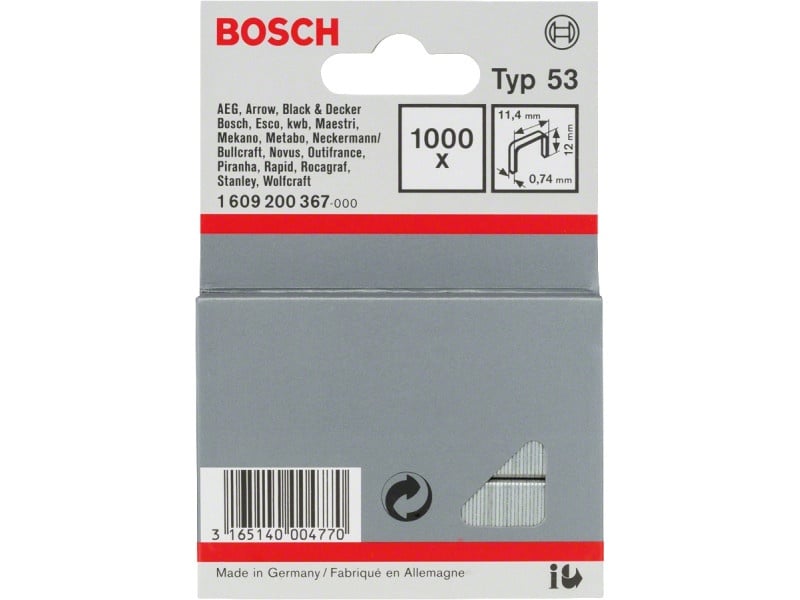 BOSCH Capse 12 x 11,4 x 0,74 mm pentru capsator HT14 (1000 bucăți) - 1 | YEO