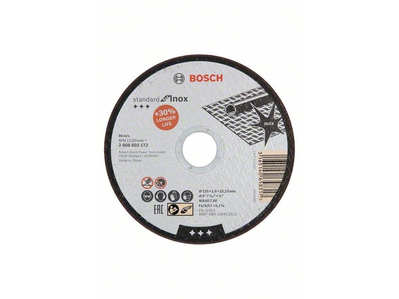 BOSCH Disc de tăiat pentru metal 125 x 1,6 x 22,2 mm drept inox WA 60 T BF